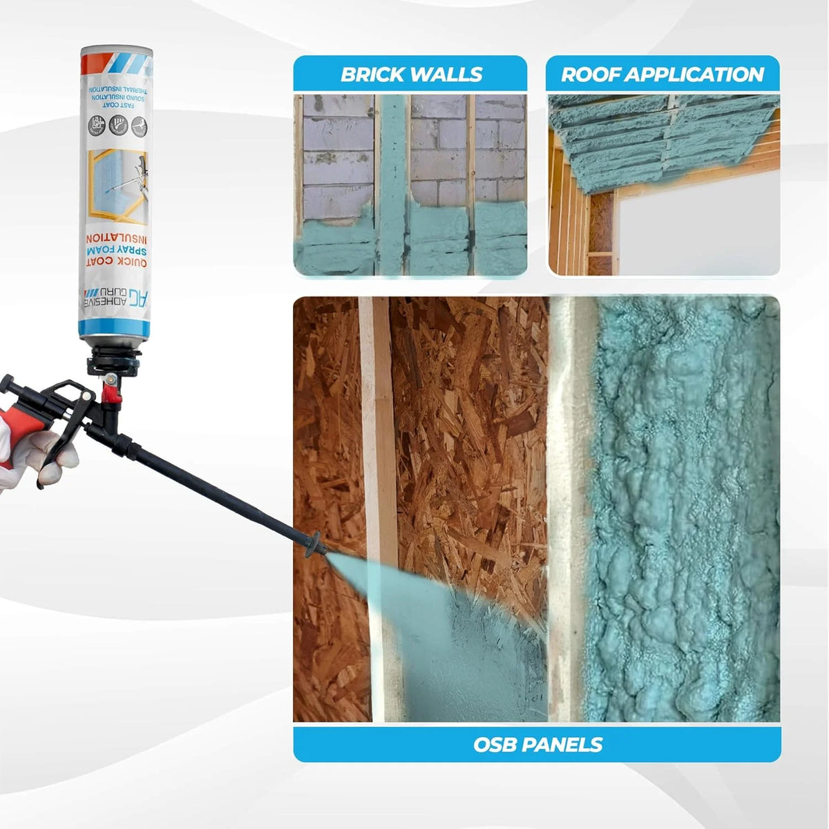 Adhesive Guru Spray Foam Insulation Kit (24 x 32.80 oz), Polyurethane Self-Expanding Spray Adhesive Foam, Closed Cell Heat Insulation and Acustic Spray with Cleaner and Dispensing Gun - 24 Pack