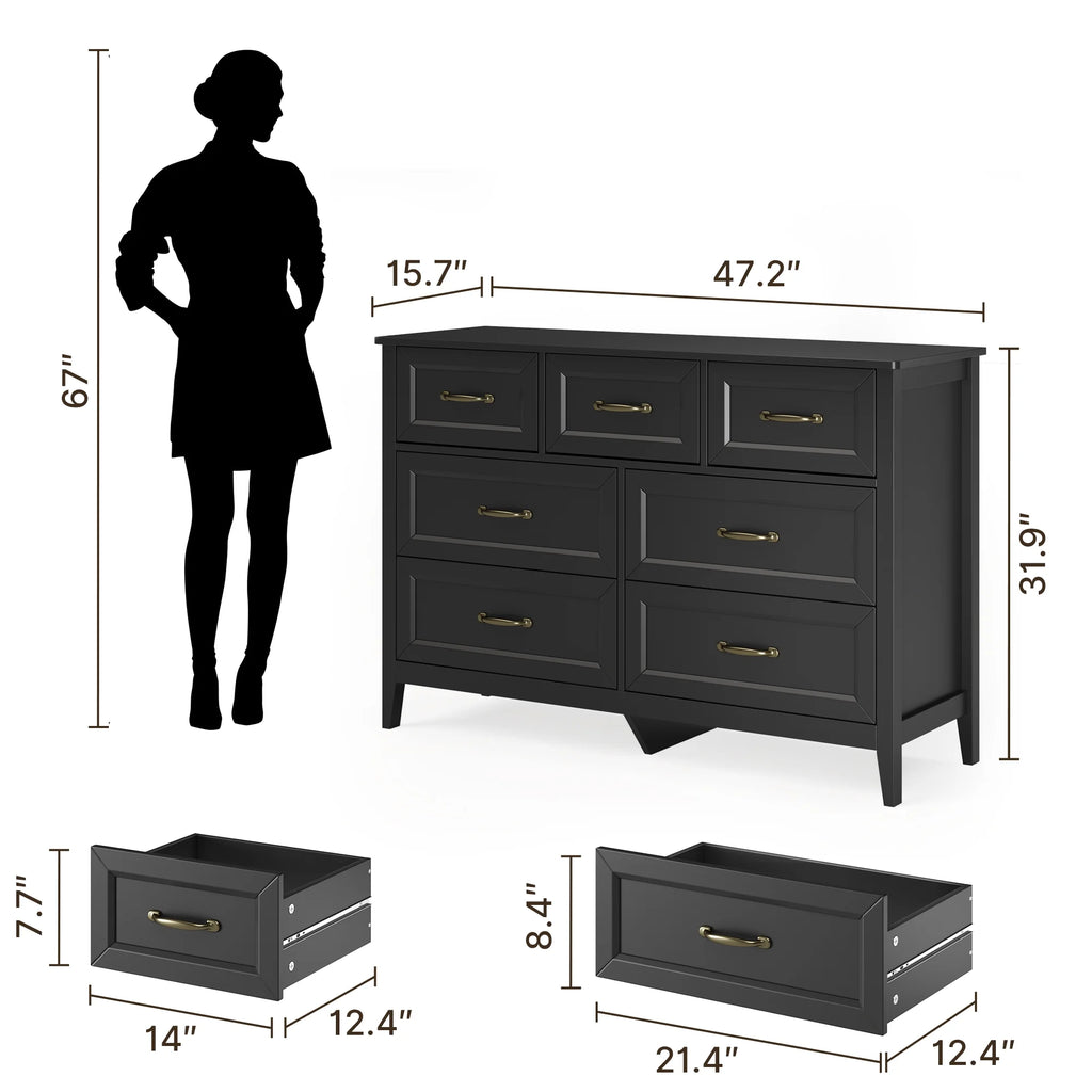 Lofka 47.2" Dresser for Bedroom with 6 Double Drawers, Farmhouse Wood Storage Cabinet with Smooth Metal Handle