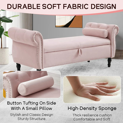 Sumdeal 43.5" Storage Ottoman Bench with 250lb Seating, Linen Upholstered Wood Legs Safety Hinge Flip Top Oval Foot Rest Long Stool for Sofa Couch Bedroom End of Bed Living Room Entryway, White