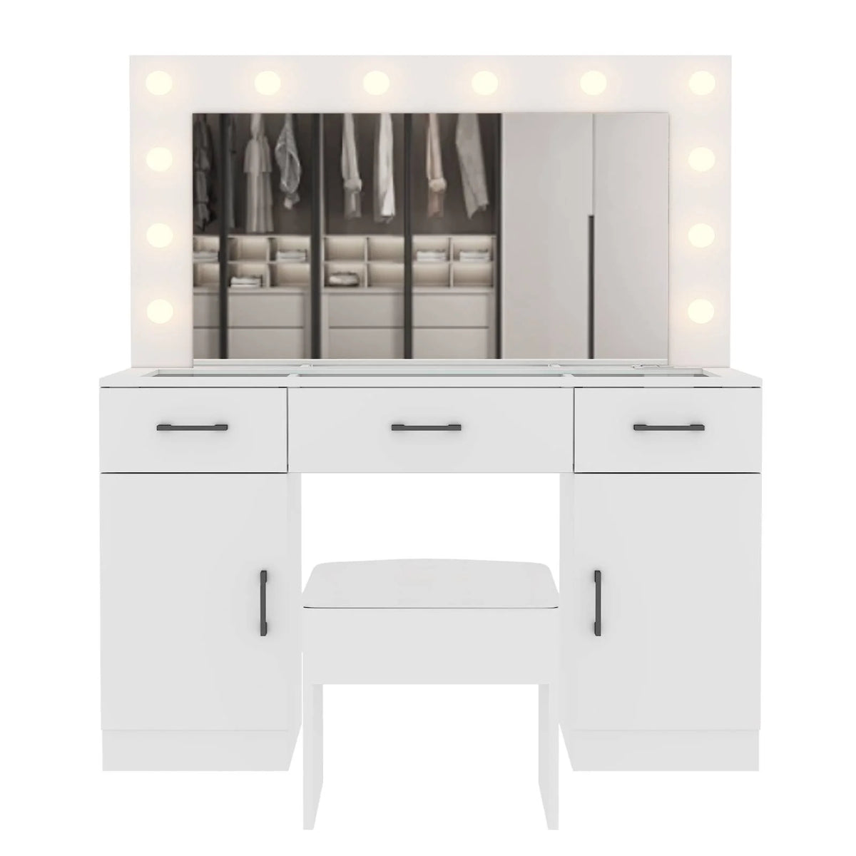 Ktaxon Large Makeup Vanity, Vanity Table Set w/ Visible Glass Top w/ Charging Station, White