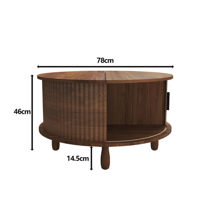 RUMLIVE Round Coffee Table with Storage, 30.7" Modern Coffee Table with 360�� Curved Sliding Door, Fluted Wood Coffee Table with Footpads, Round Center Table for Living Room, Black