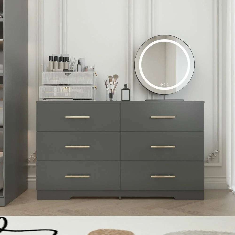 Kadyn Modern 6 Drawer Dresser Wood Cabinet,Dresser for Bedroom, Kitchen Storage Cabinet with Drawers, Chest of Drawers(Black)