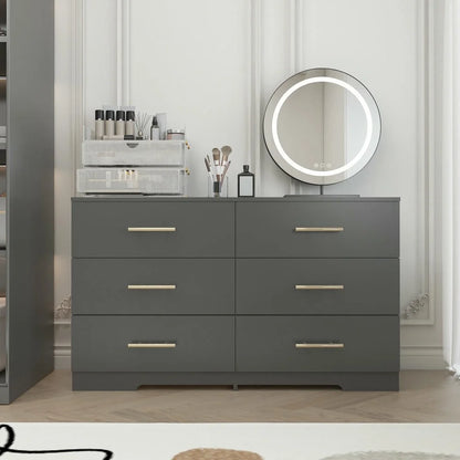 Kadyn Modern 6 Drawer Dresser Wood Cabinet,Dresser for Bedroom, Kitchen Storage Cabinet with Drawers, Chest of Drawers(Black)