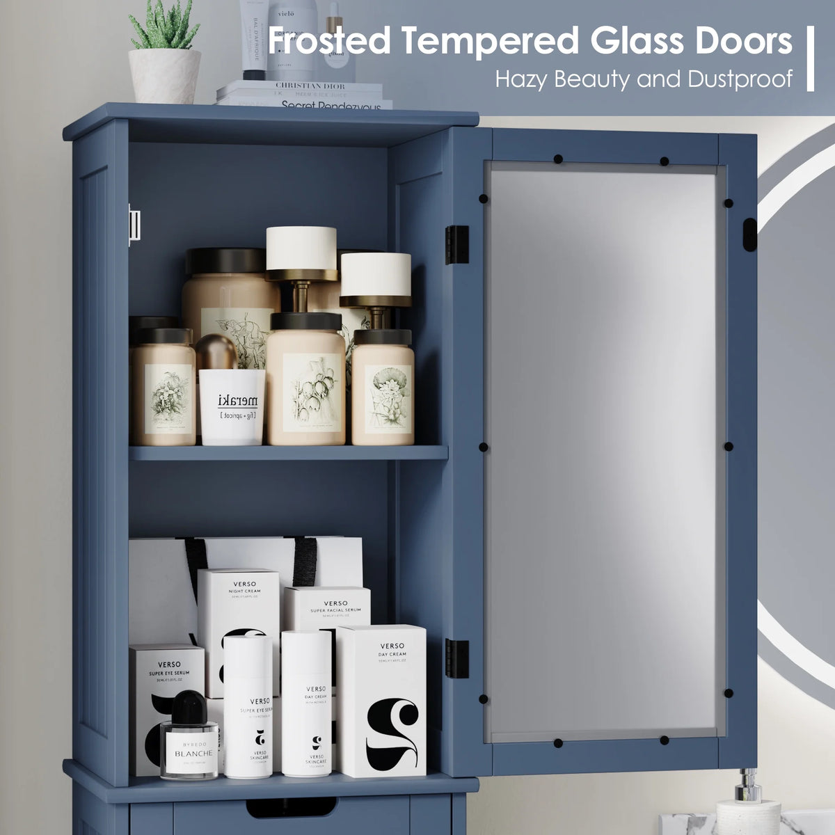 Homfa Bathroom Storage Tower, Narrow Linen Cabinet with Door and Drawers, Tall Bathroom Storage Cabinet for Small Spaces, White