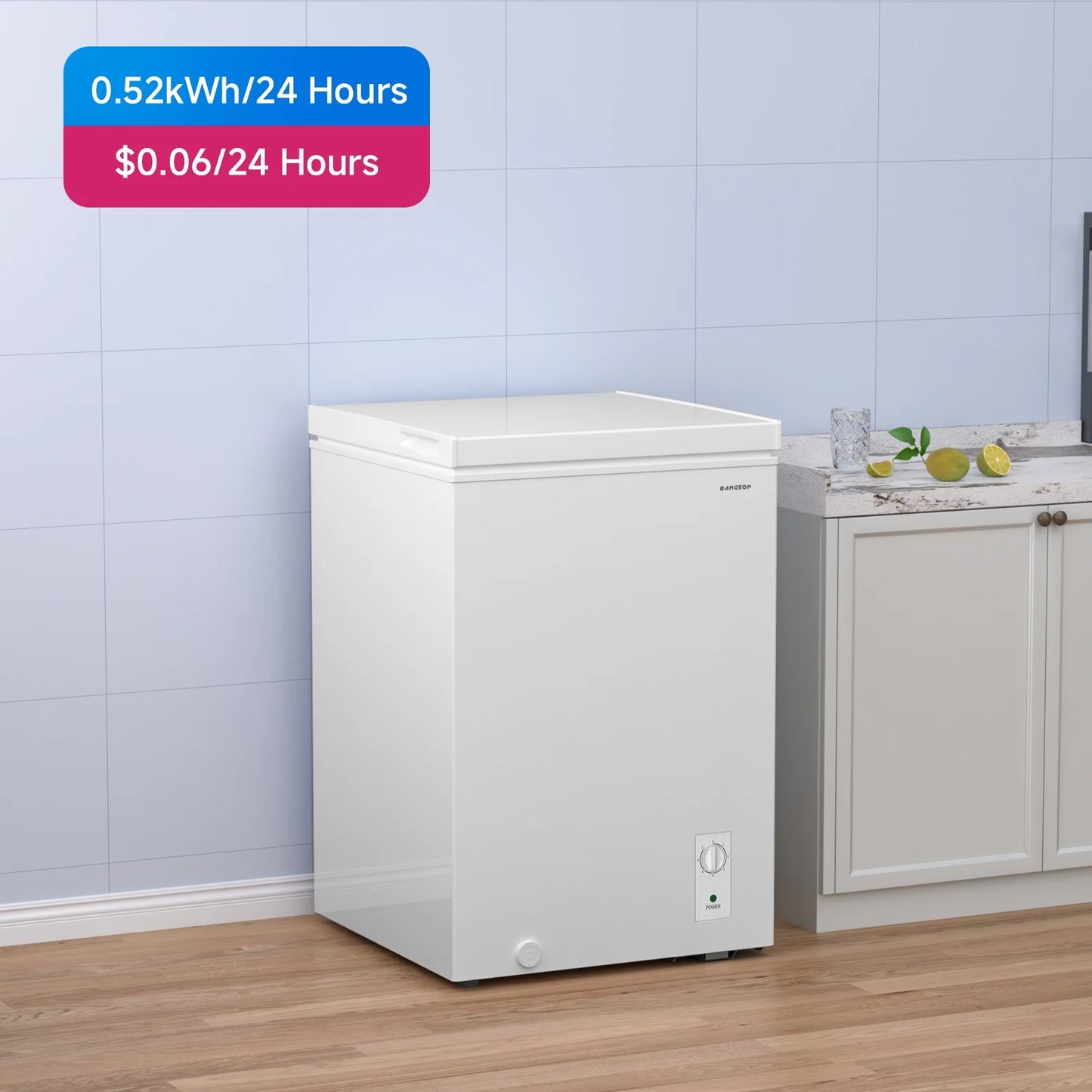 BANGSON 3.5 Cubic Feet Chest Freezer,Deep Freezer With Removable Basket,Adjustable Temperature for Home/Dorms/Apartment/Office