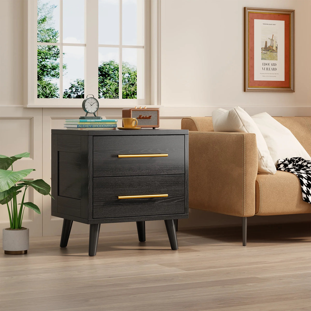 Noelse 3 Piece Bedroom Furniture Set, 6 Drawer Dresser with 2 Nightstands, Modern Wood Storage Organizer with Metal Handles for Bedroom, Living Room,Black