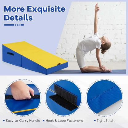 Costway Gymnastics Tumbling Mat Folding Incline Yoga Mat with Non-slip PVC Leather Pink