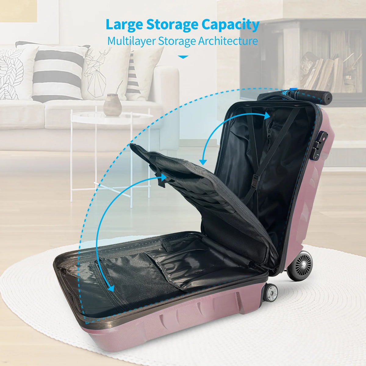 Muhub 2 in 1 Scooter Luggage for Kids and Adult,Foldable Ride on Suitcase with Wheels,Black