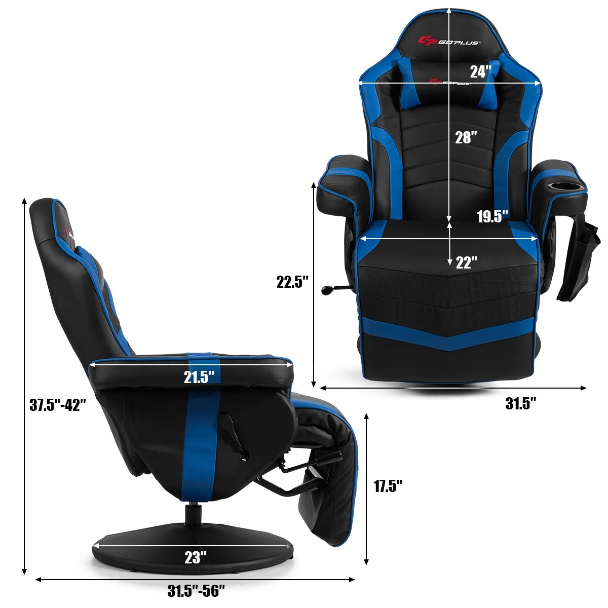 Goplus Massage Gaming Recliner Reclining Racing Chair Swivel Black