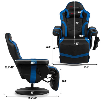 Goplus Massage Gaming Recliner Reclining Racing Chair Swivel Black