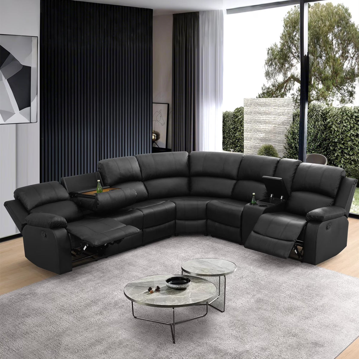 Aukfa 3-Piece Recliner Sofa Set, 6 Seat Sectional Couch with Cup Holders&Storage Console, Gray