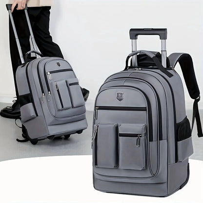 Large Rolling Backpack - Retractable Handle & Aluminum Frame - Spacious Oxford Fabric Design - For School, Travel, Picnics - Multi-Compartment