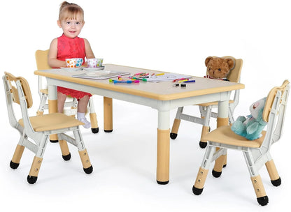 Arlopu Toddler Table and Chair Set Height Adjustable, Kids Activity Table for Reading, Drawing, Eating, Studying, Max 220lbs