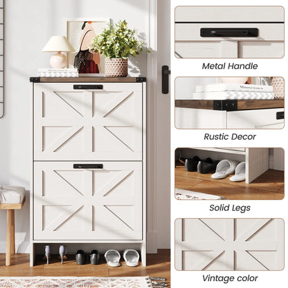 VEANERWOOD Shoes Storage Cabinet With Doors, Farmhouse Shoe Cabinet With 2 Flip Drawers For Entryway,Gray