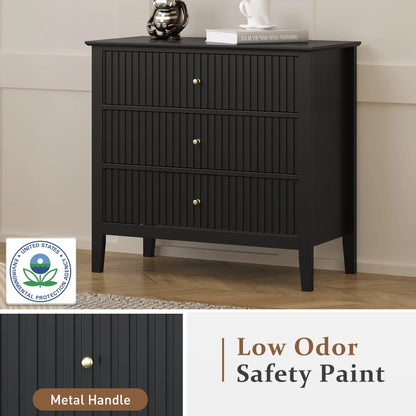 May Color Large White 3 Drawer Dresser Set of 2 with Fluted Panel, Modern Chest of Drawers with Silent Slide Drawers, Wood Accent Nightstand with Storage for Bedroom Living Room, Hallway