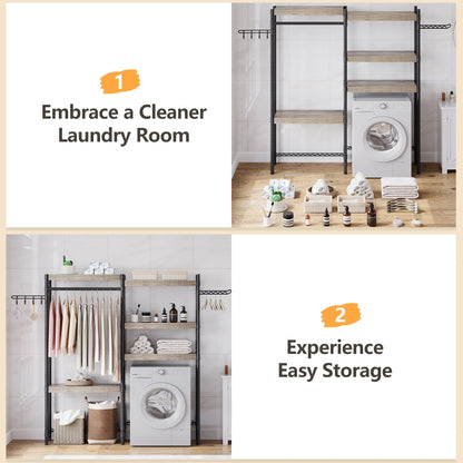 5 Tier Wood Over The Washer and Dryer Storage Shelf with Drying Clothes Racks Laundry Room Shelf Laundry Room Organization and Storage for Hanging Towels and Drying Clothes