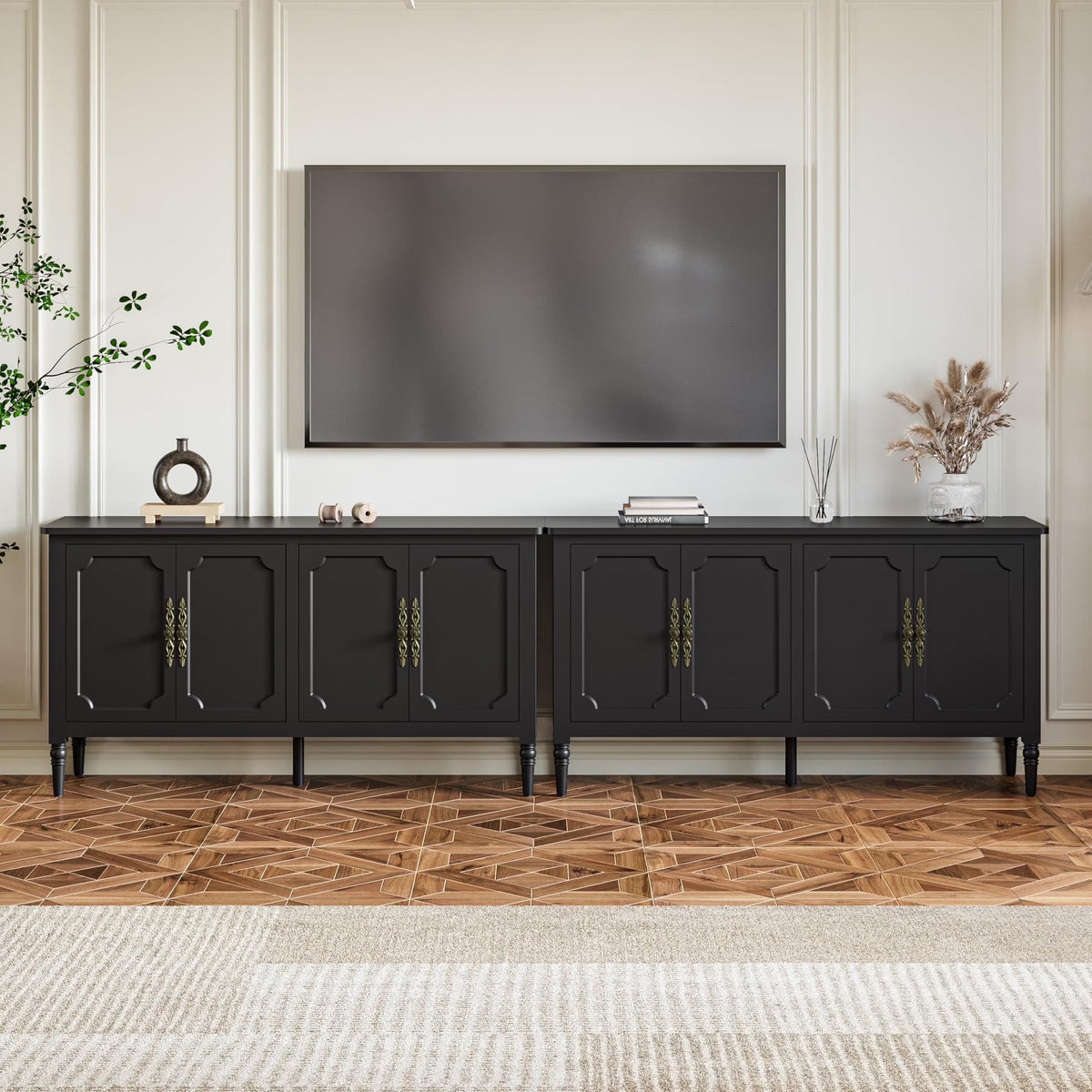 May in Color Console Cabinet, 58'' Wood Sideboard Buffet Cabinet with Storage & 4 Doors, Mid Century Modern Pantry Cabinet for Entryway, Living Room, Bedroom, Dining Room, Green