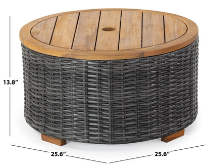 SAFAVIEH Couture Anguilla Outdoor Patio Round Wicker Coffee Table with Storage, Natural