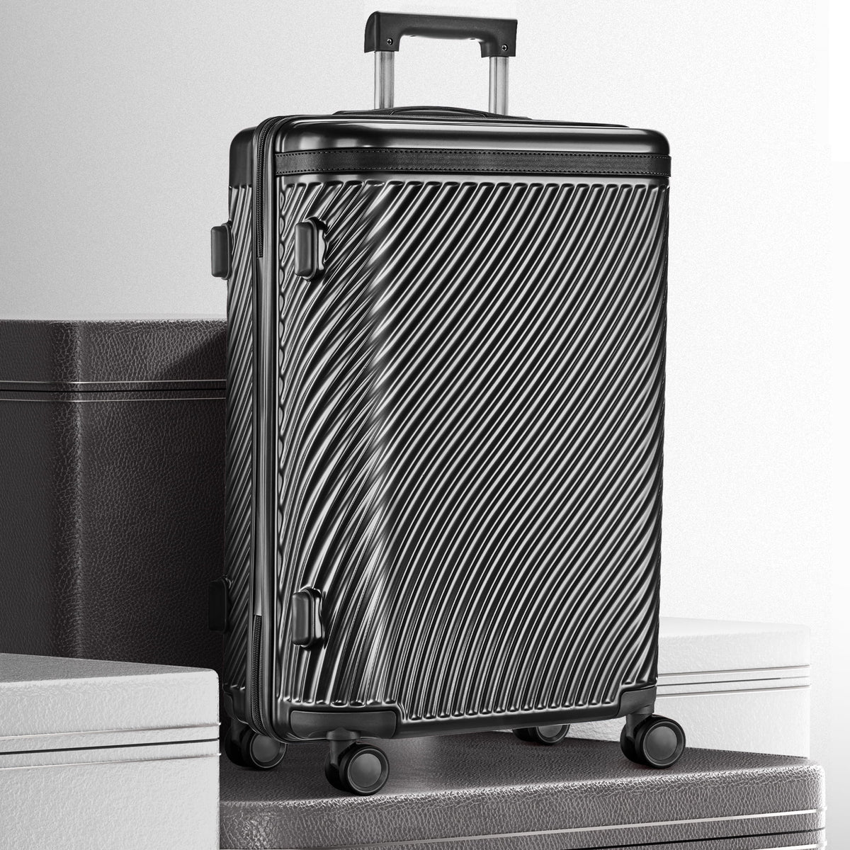 3 Piece Luggage Sets Hard Shell Suitcase Set with Spinner Wheels for Travel Trips Business 20" 24" 28", Rose Gold