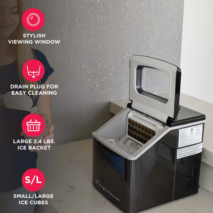 Frigidaire 40lbs. Countertop Clear Square Ice Maker - Stainless Steel