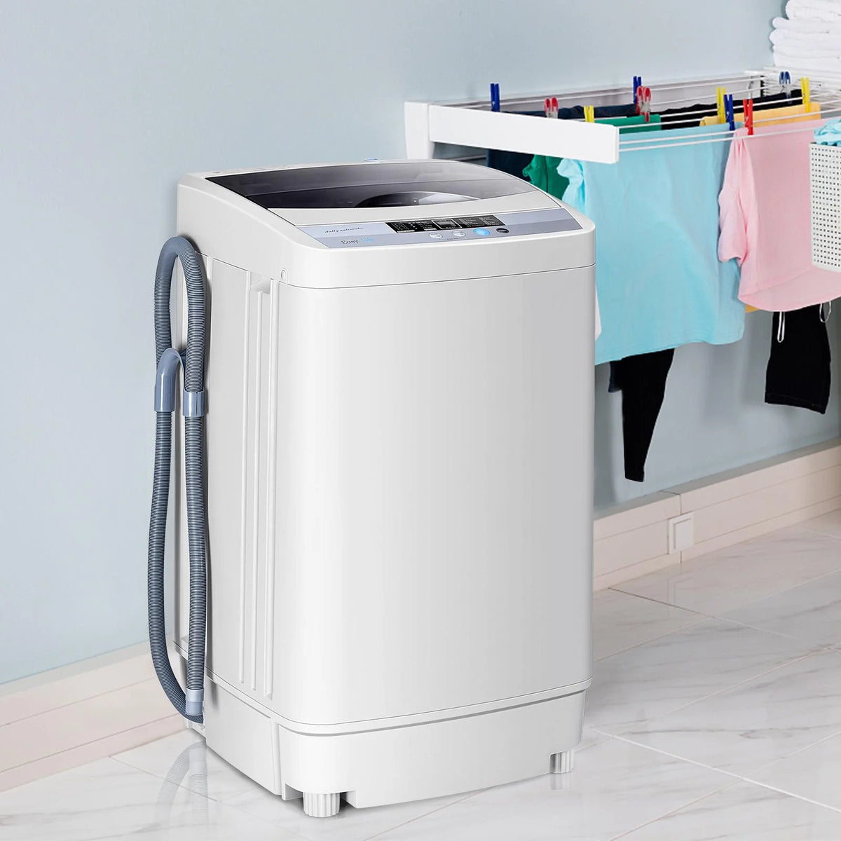 Giantex Full-Automatic Washing Machine, 1.34 Cu.ft Compact Washer w/10 Programs, 8 Water Levels & LED Panel, 9.92 Lbs Capacity Portable Cloth Washer and Spinner w/Drain Pump
