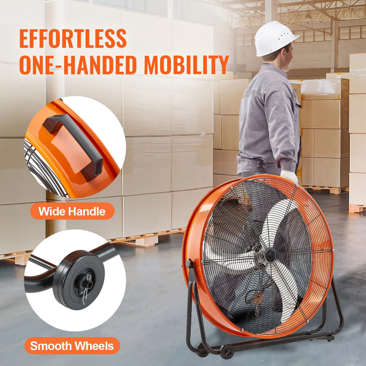 KFFKFF Industrial Drum Fan, 30 Inch with High Speed, 3-Speed 13000CFM, Heavy Duty for Commercial Purposes, 360° Flexible Tilt Mechanism, Ideal for Warehouse, Workshop, Factory, and Basement