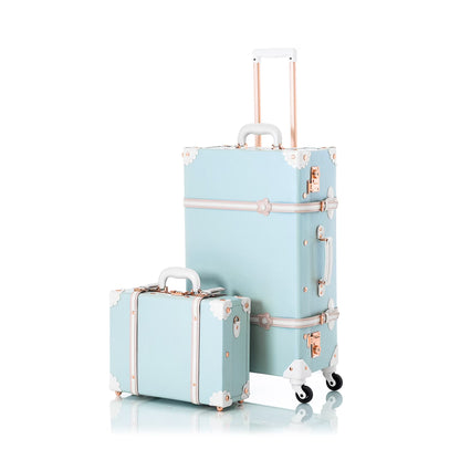 COTRUNKAGE Vintage Trunk Luggage Set TSA Lock Carry On Suitcase for Women (13" & 20", Pink Floral)