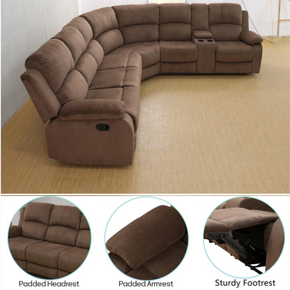 Aukfa 3-Piece Recliner Sofa Set, 6 Seat Sectional Couch with Cup Holders&Storage Console, Gray