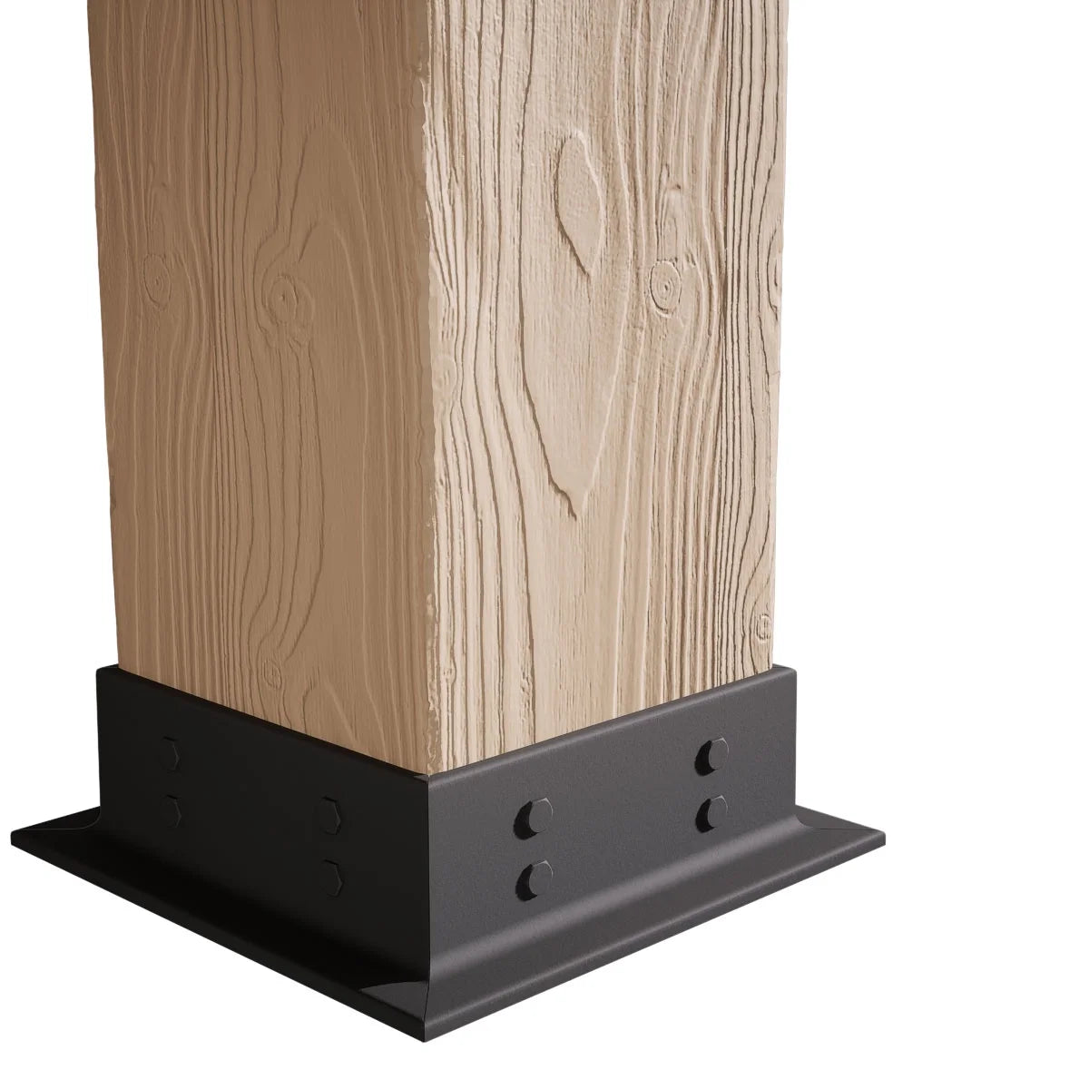 Ekena Millwork 6"W x 5'H Sand Blasted Endurathane Faux Wood Non-Tapered Square Column Wrap with Faux Iron Capital & Base
