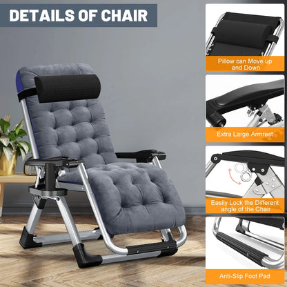NAIZEA Zero Gravity Chair with Removable Cushion and Cup Holder Black