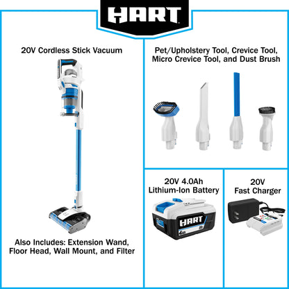 HART 20-Volt Dual Brushroll Stick Vacuum Kit, (1) 4.0 Ah Lithium-Ion Battery