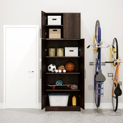 Prepac Adjustable Shelves Cabinet - Functional Tall Garage Table, 16"D x 32"W x 65"H Freestanding Garage Cabinet with 2-Doors, Espresso - EES-3264