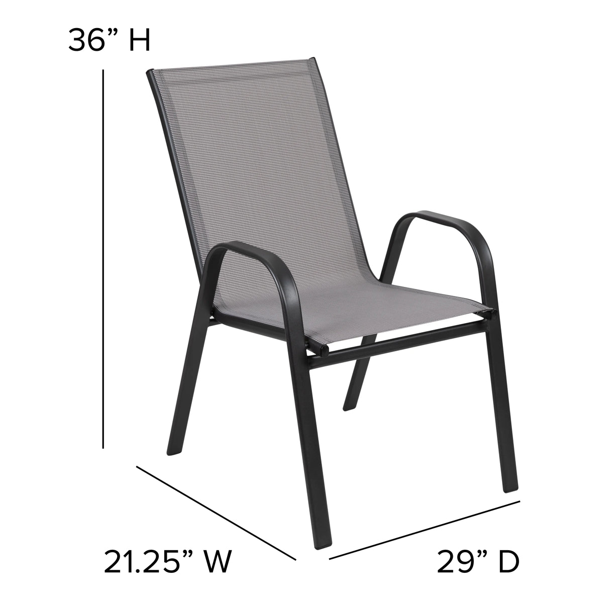 Emma + Oliver 4 Pack Gray Outdoor Stack Chair with Flex Comfort Material - Patio Stack Chair