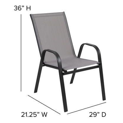 Emma + Oliver 4 Pack Gray Outdoor Stack Chair with Flex Comfort Material - Patio Stack Chair