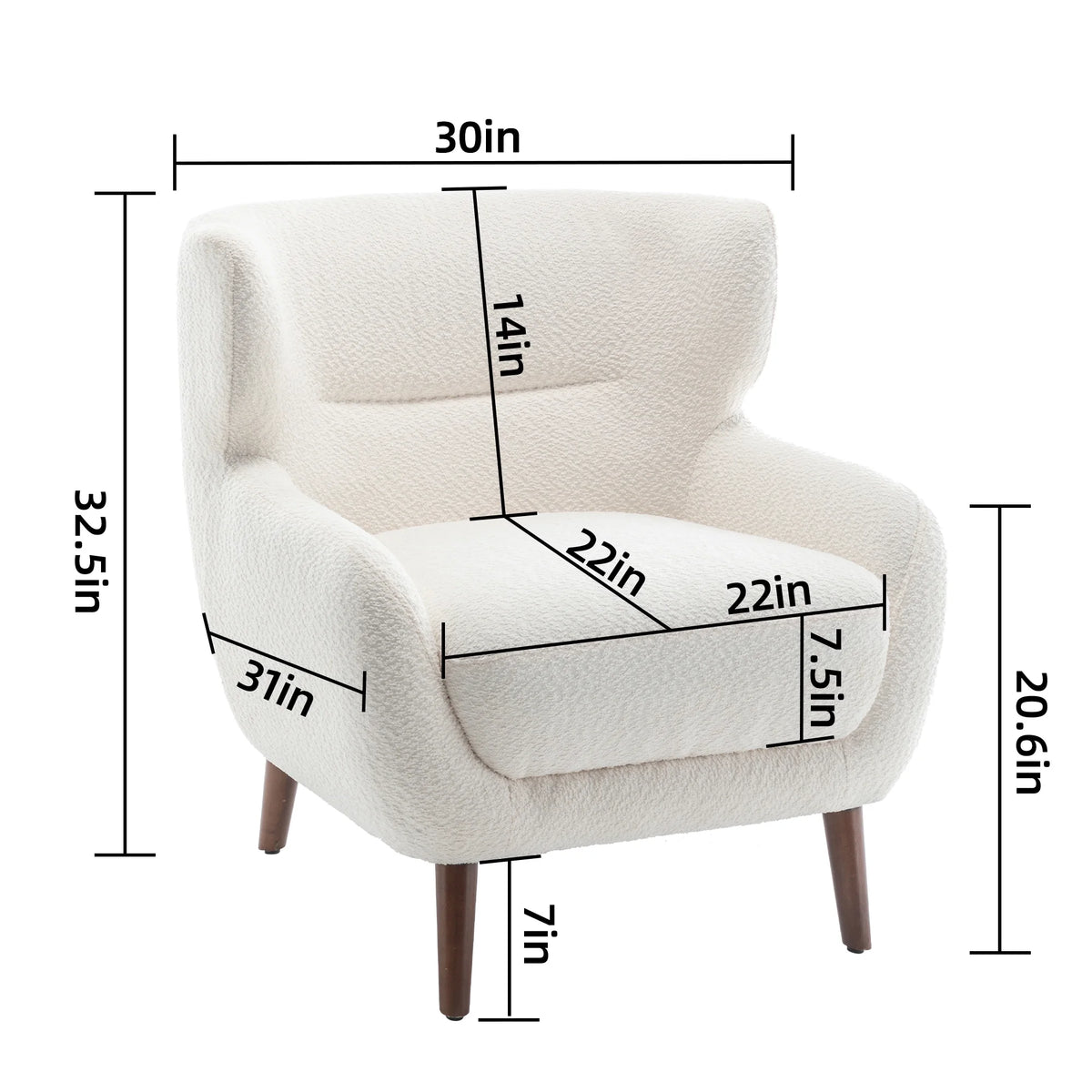 ALEAVIC White Accent Chair Upholstered Armchair with Solid Wood Legs
