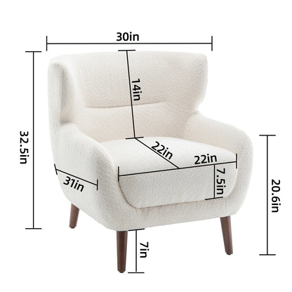 ALEAVIC White Accent Chair Upholstered Armchair with Solid Wood Legs