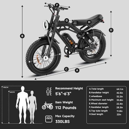 MA-L 1500W Peak Electric Bike for Adults, 48V 15Ah Battery, 20" x 4" Snow Fat Tire, Full Suspension, Shimano 7-Speed, E-Mountain Bike, UL2849