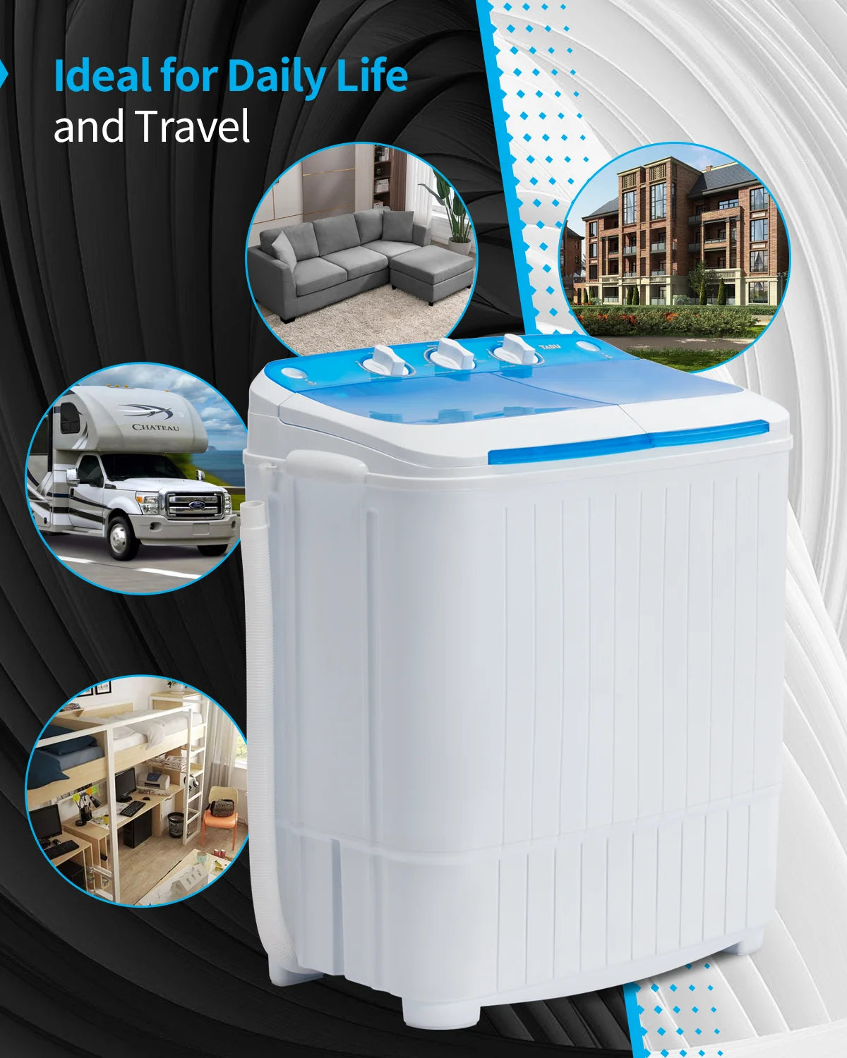 TABU 16.5lbs Portable Washing Machine,Electric Twin Tub Wash&Spin Combo,Semi-Automatic Washer,Gray