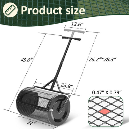 MUCHANT 24" Compost Spreader, Heavy-Duty Metal Mesh Spreader with Adjustable Handle for Lawn, Green