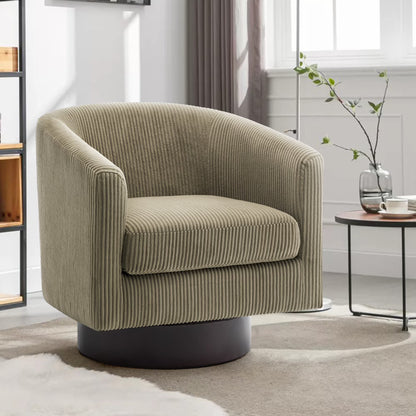 UIXE Swivel Accent Chair, Upholstered Fabric Barrel Chair for Living Room, Small Single Sofa Bedroom Reading Seat, Light Gray