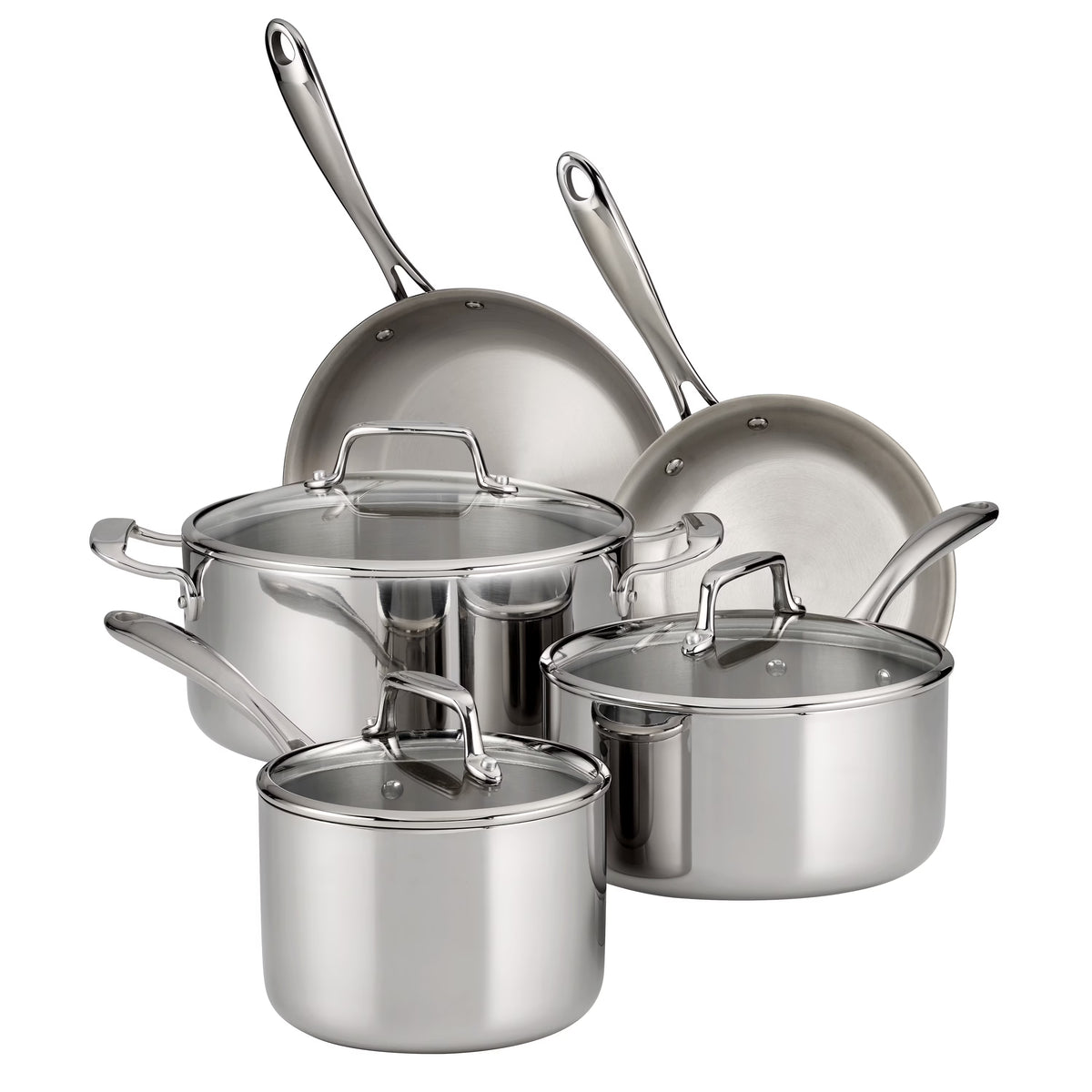 Tramontina 14-Piece Tri-Ply Clad Stainless Steel Cookware Set, with Glass Lids