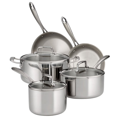 Tramontina 14-Piece Tri-Ply Clad Stainless Steel Cookware Set, with Glass Lids