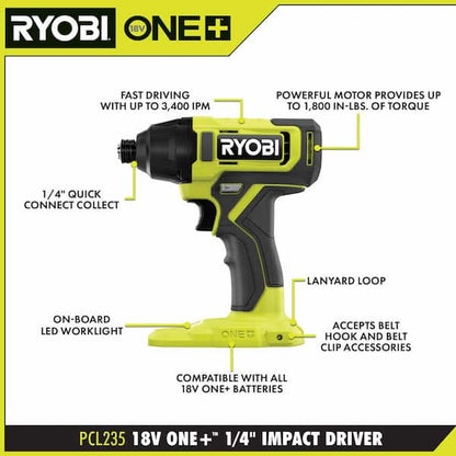 ONE+ 18V Cordless 6-Tool Combo Kit with 1.5 Ah Battery, 4.0 Ah Battery, Charger, and LINK Rolling Tool Box