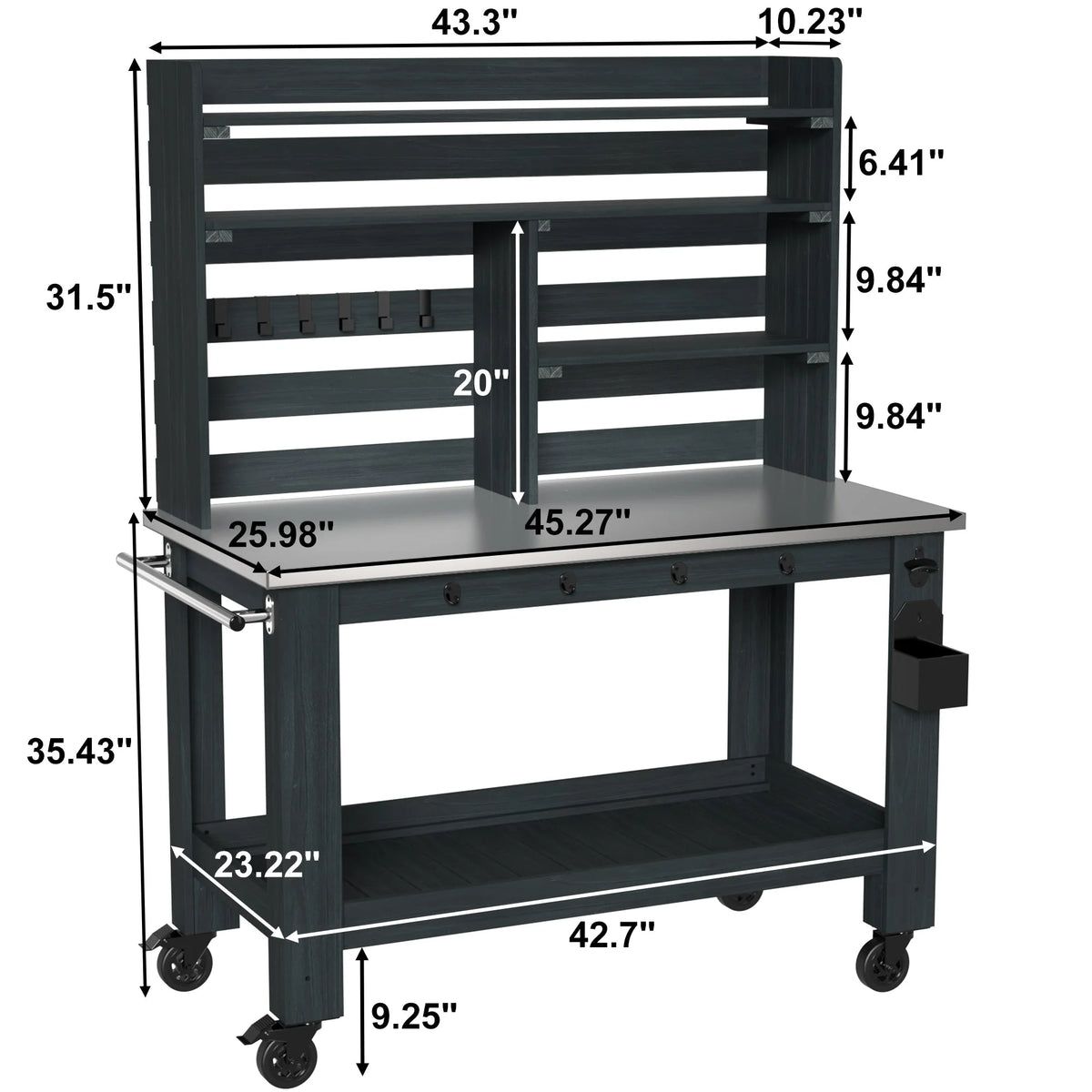GDLF Outdoor Kitchen Island Prep Station Large Potting Bench with Stainless Steel Top
