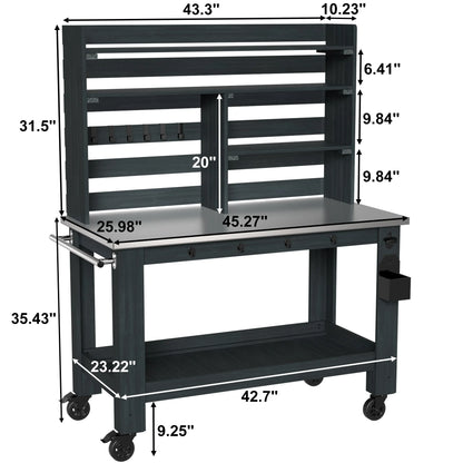 GDLF Outdoor Kitchen Island Prep Station Large Potting Bench with Stainless Steel Top