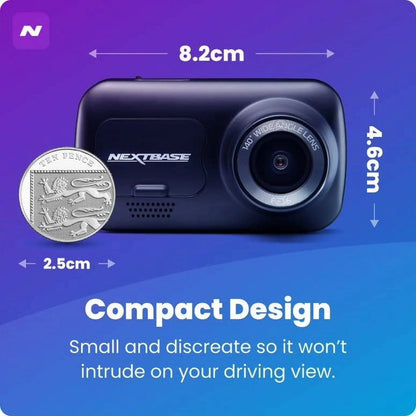 Nextbase 222X Compact Dual Dash Cam Front & Rear 2.5" HD IPS Screen, 1080p Full HD, 6 Layer Lens, Black, 0.17 lbs assembled.