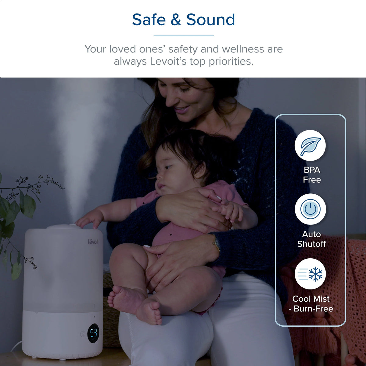 Levoit Smart Cool Mist Humidifier for Rooms, Top-Fill Humidifier for Baby with Sensor, Night Light, 3 Liter, Dual 200S, White