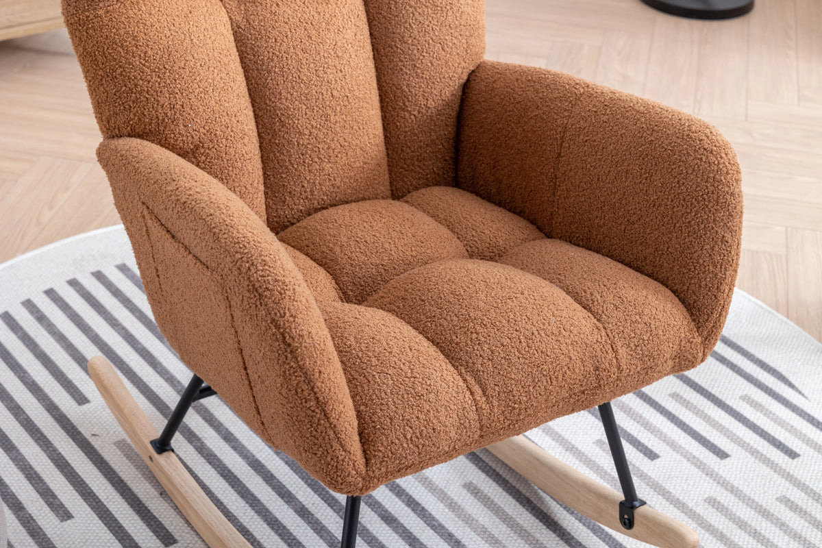 Rocking Chair Nursery,Teddy Upholstered Glider Rocker with High Backrest,Modern Rocking Accent Chairs Glider Recliner for Living Room, Nursery, Bedroom,White