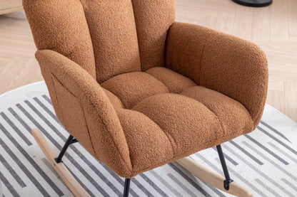 Rocking Chair Nursery,Teddy Upholstered Glider Rocker with High Backrest,Modern Rocking Accent Chairs Glider Recliner for Living Room, Nursery, Bedroom,White