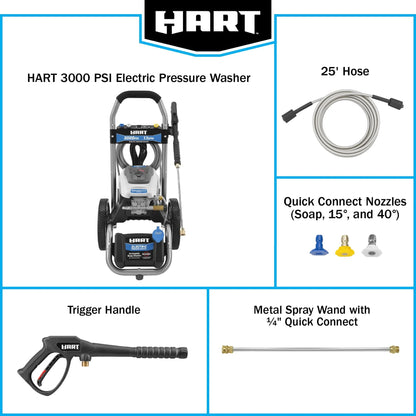 HART 3000PSI 1.1 GPM Cold Water Electric Pressure Washer, Brushless Motor